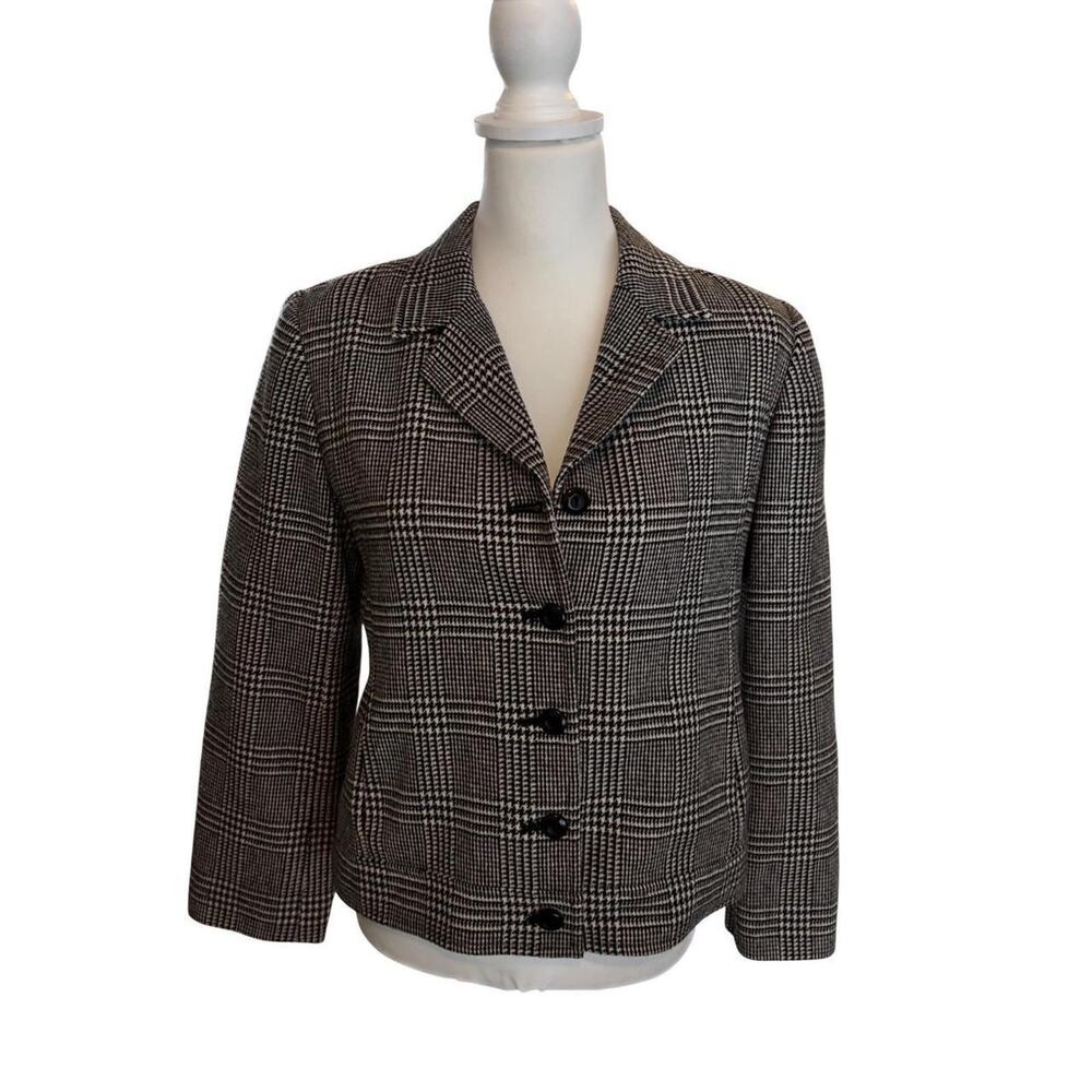 Requirements Office Womens 10P Blazer Jacket Black White Glen Plaid Button Front